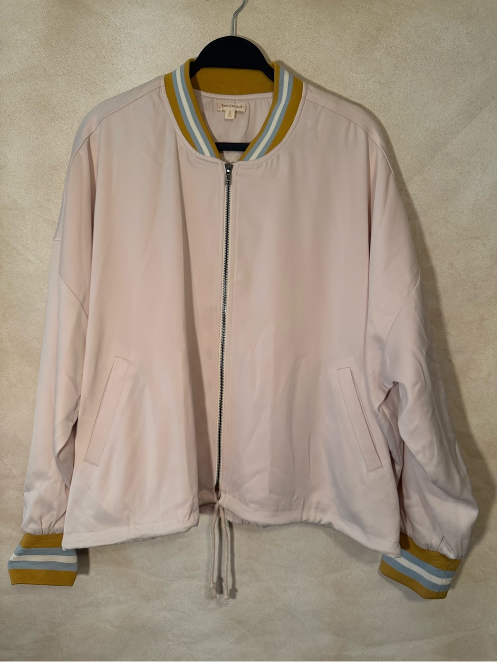 Hem & Thread Satin Bomber Jacket Women’s Size L Ivory/Cream